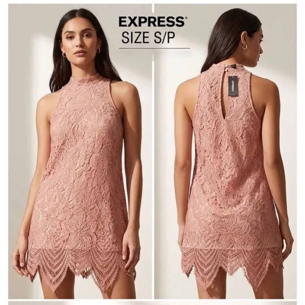 Express Pink Floral Lace Midi Dress Size Small NWT Blush Color (MSRP $65)